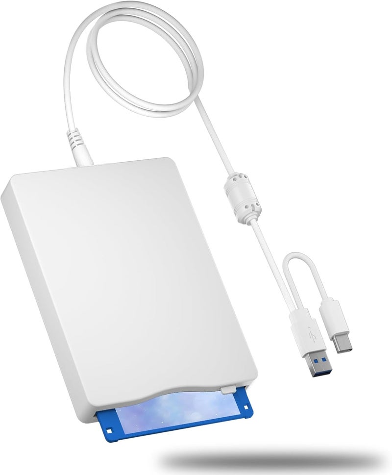 MthsTec USB Floppy Drive, 3.5" External USB & Type-C Floppy Disc Reader, External Floppy Disk Drive Portable 1.44 MB Plug and Play FDD for PC Windows XP 7 8 10 11(White) - Image 1